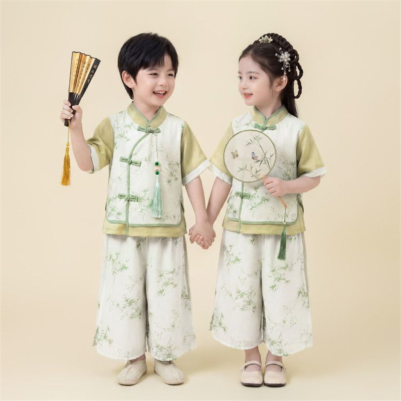 2026新款儿童满族夏季男童国风中式超仙唐装女童古风朗诵表演服装