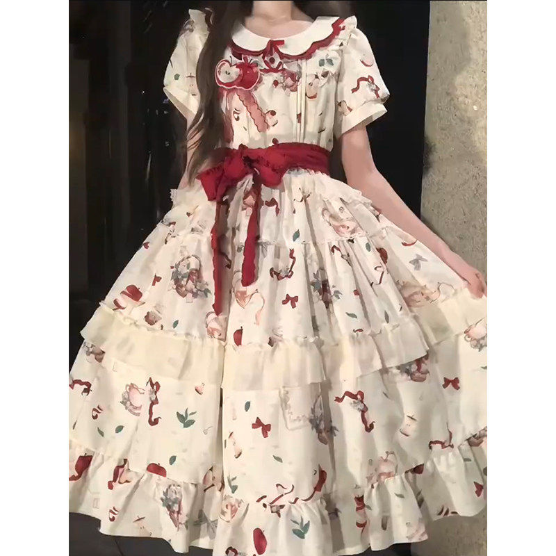 可爱甜美软妹苹果乐园lolita连衣裙洛丽塔娃娃领仙女长裙公主裙