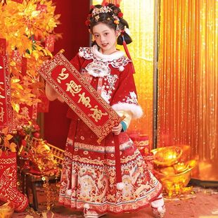 汉服女童冬季拜年服2026新款国风明制拜年服宝宝红色喜庆过年服