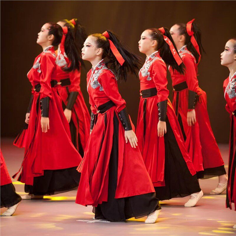 龙吟古典舞舞蹈太极剑扇子舞演出服打鼓儿童练功中国侠客表演