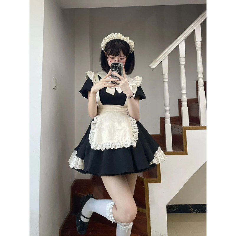 女仆装古早风倒褶花边op送蝴蝶结lo 新年服穿搭
