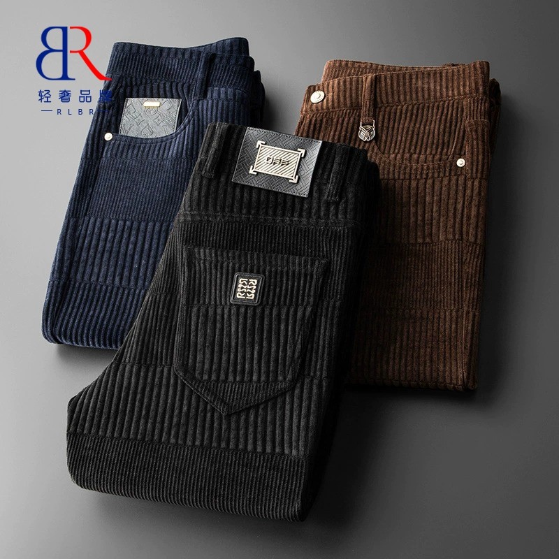 RLBR新款纯棉灯芯绒裤子男秋冬长裤百搭垂感条绒直筒休闲加绒加厚