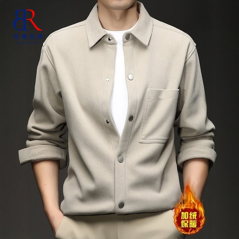RLBR灯芯绒长袖衬衫男士秋冬新款潮流时尚帅气百搭加绒保暖衬衣男