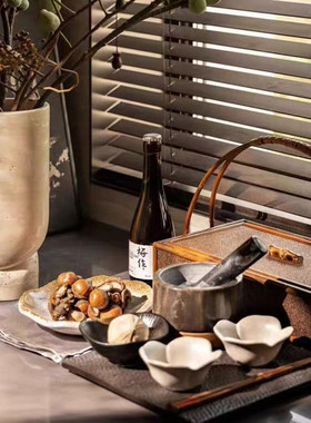 新中式样板间厨房摆件售楼处花瓶竹篮陶瓷盘碗碟筷子软装饰品组合