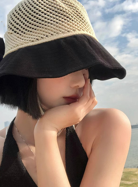 蝴蝶结镂空渔夫帽女夏季日系