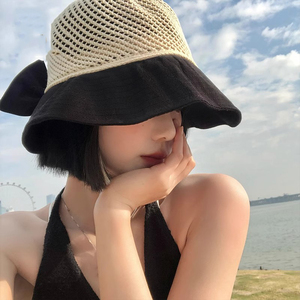 蝴蝶结镂空渔夫帽女夏季日系