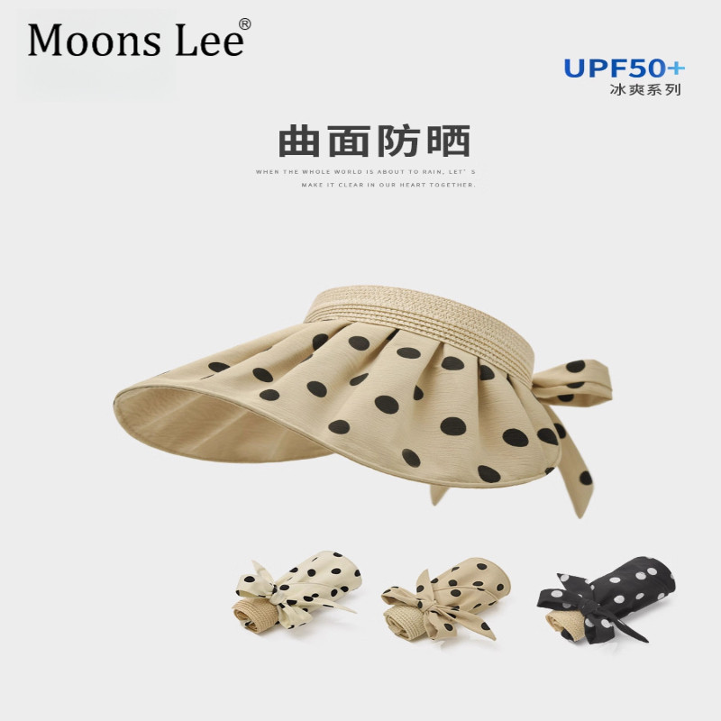 MoonsLee2025新款波点空顶防晒帽女款夏季遮阳蝴蝶结贝壳帽太阳帽