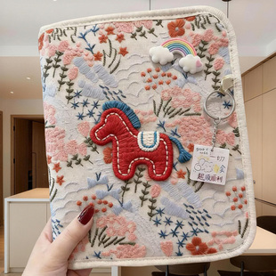 刺绣小红马孕检收纳册带拉链包2026新款可折叠产检报告单马宝宝怀孕证件体检文件夹孕妇孕期档案初期用品手册