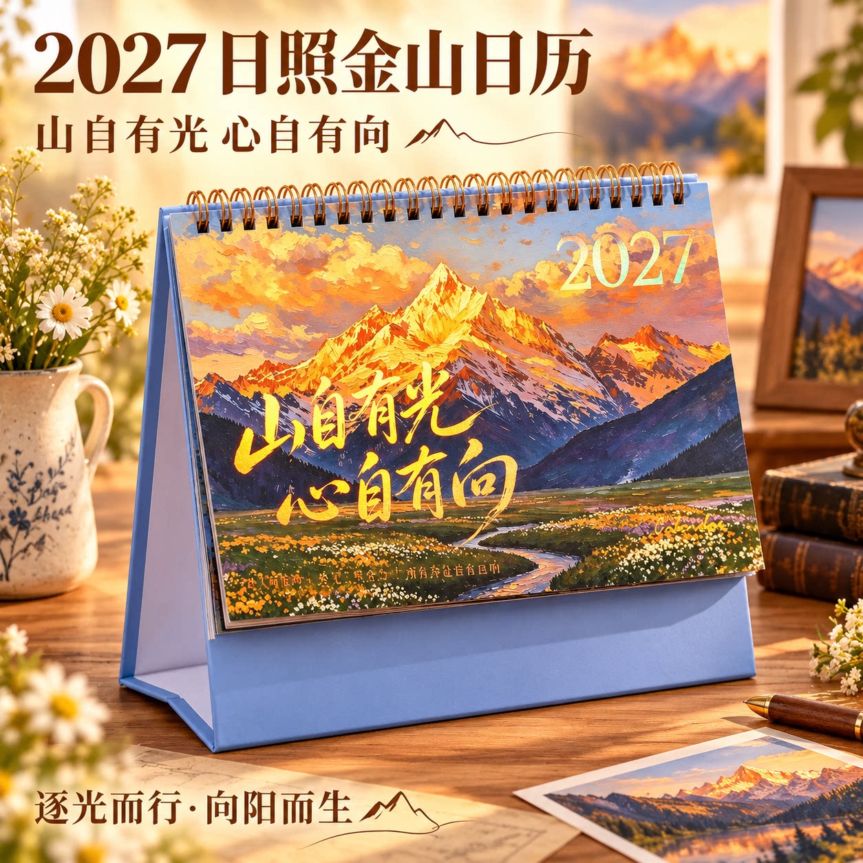 2027油画风景桌面台历倒计时图片