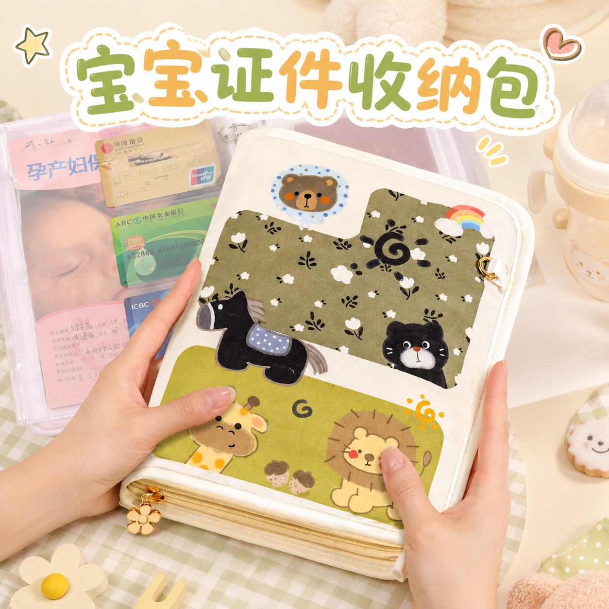 宝宝出生证件收纳包婴幼儿出生证和疫苗本保护套文件袋家庭户口本证件