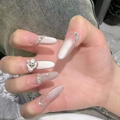 裸色美甲穿戴甲中长款2025新款高级感显白手工儿童指甲贴女童美甲贴纸防水自粘秋冬款甲片短款指甲装饰贴片