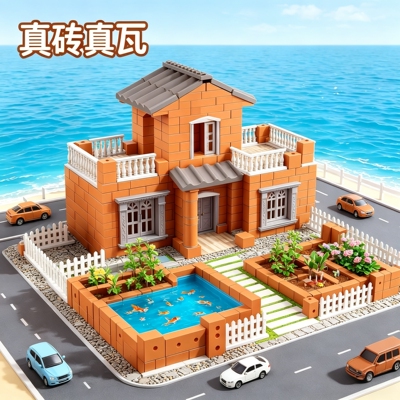 泥瓦匠盖房子砌墙儿童手工diy小屋建筑模型六一玩具男孩别墅砖块