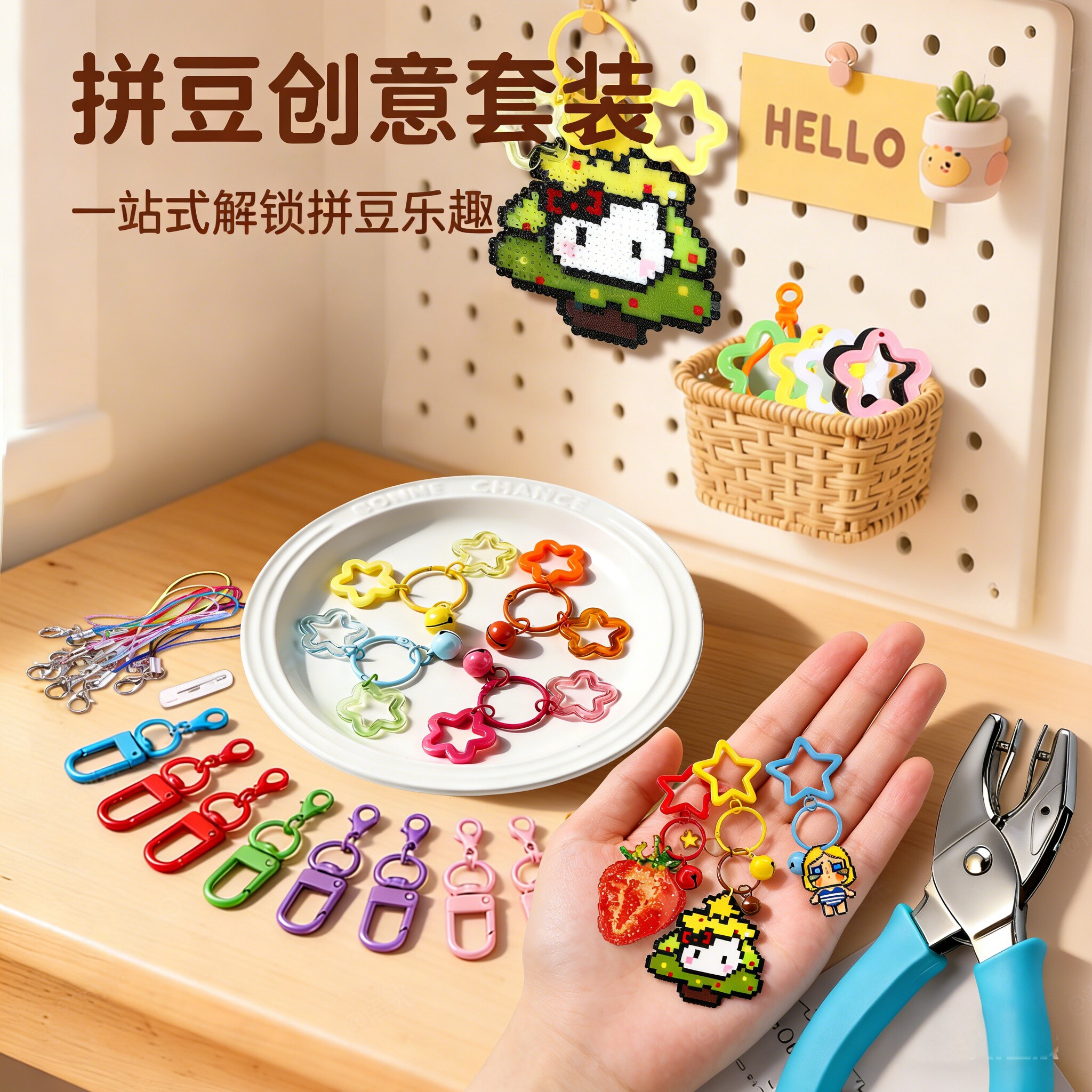 拼豆打孔器拼豆专用打孔机挂扣diy钥匙扣环扣圈环金属配件材料包
