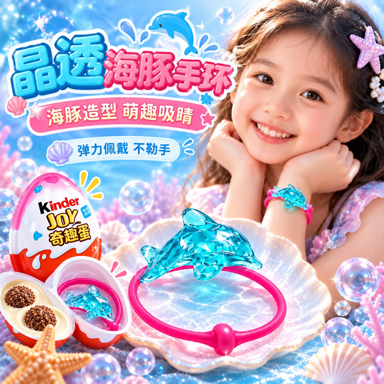 儿童健达奇趣蛋美人鱼海豚手环正版女孩手链建达小海豚玩具礼物9