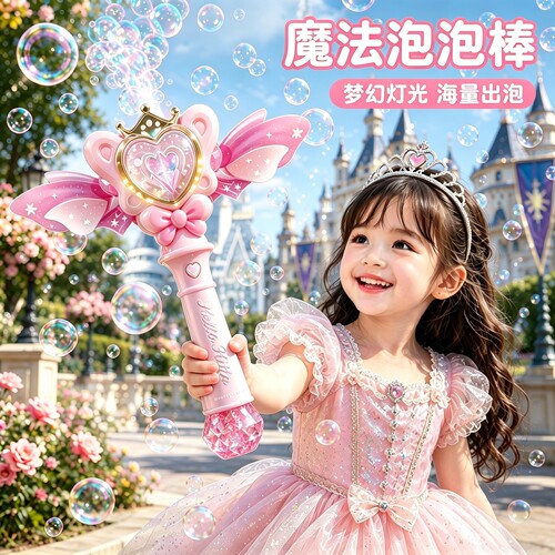 2026火爆款儿童魔法泡泡机手持公主仙女棒女孩发光女童玩具3到6岁