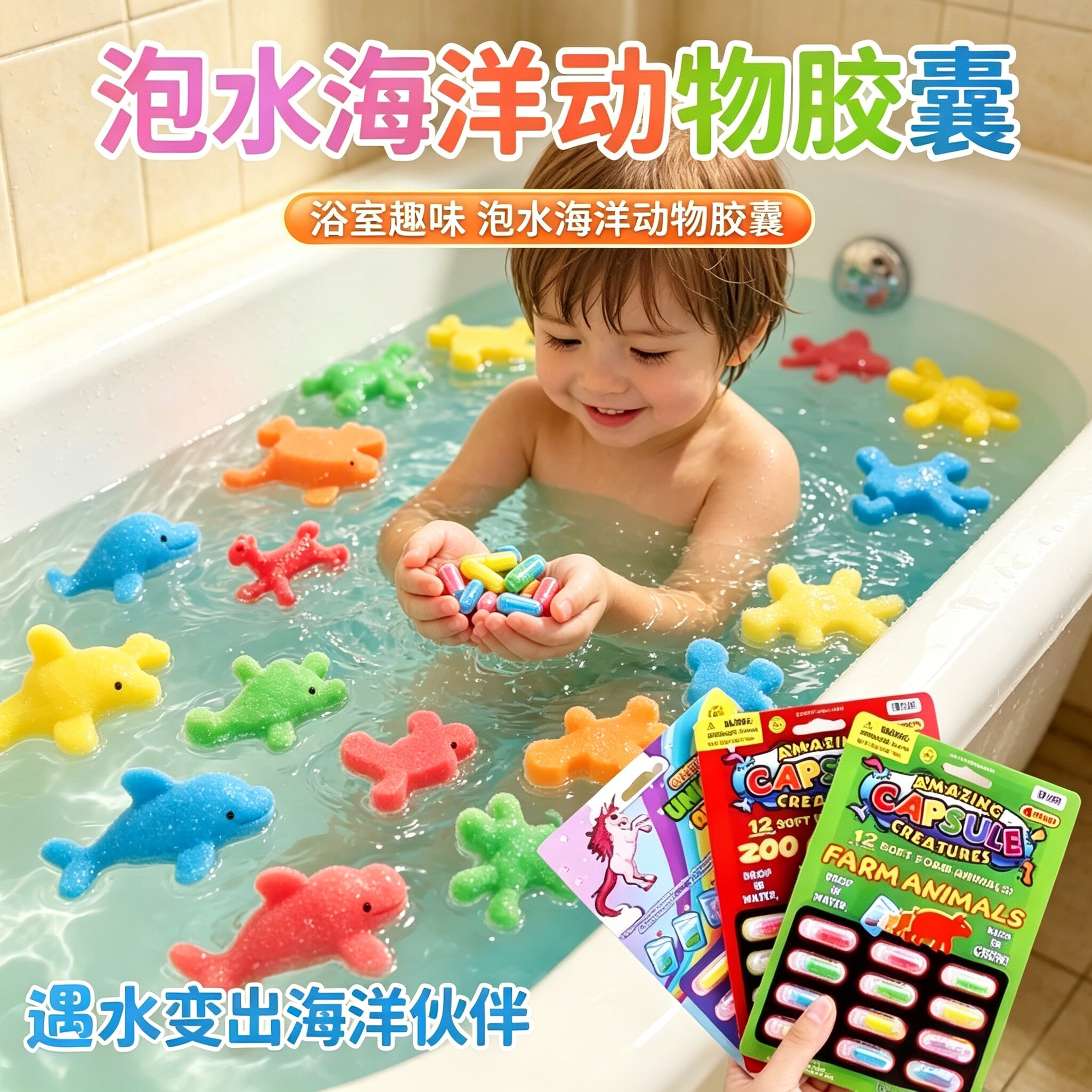 泡水膨胀胶囊洗澡玩具儿童戏水海绵神器动物恐龙男女婴儿宝宝玩水