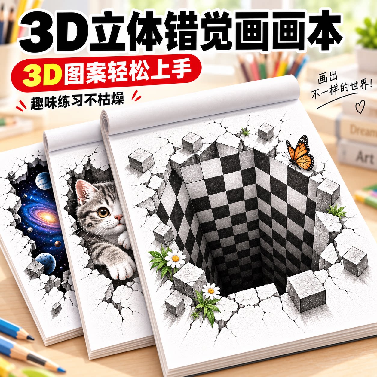 儿童魔法趣味3D立体画儿益智创意本少儿兴趣涂鸦搞怪立体涂色本