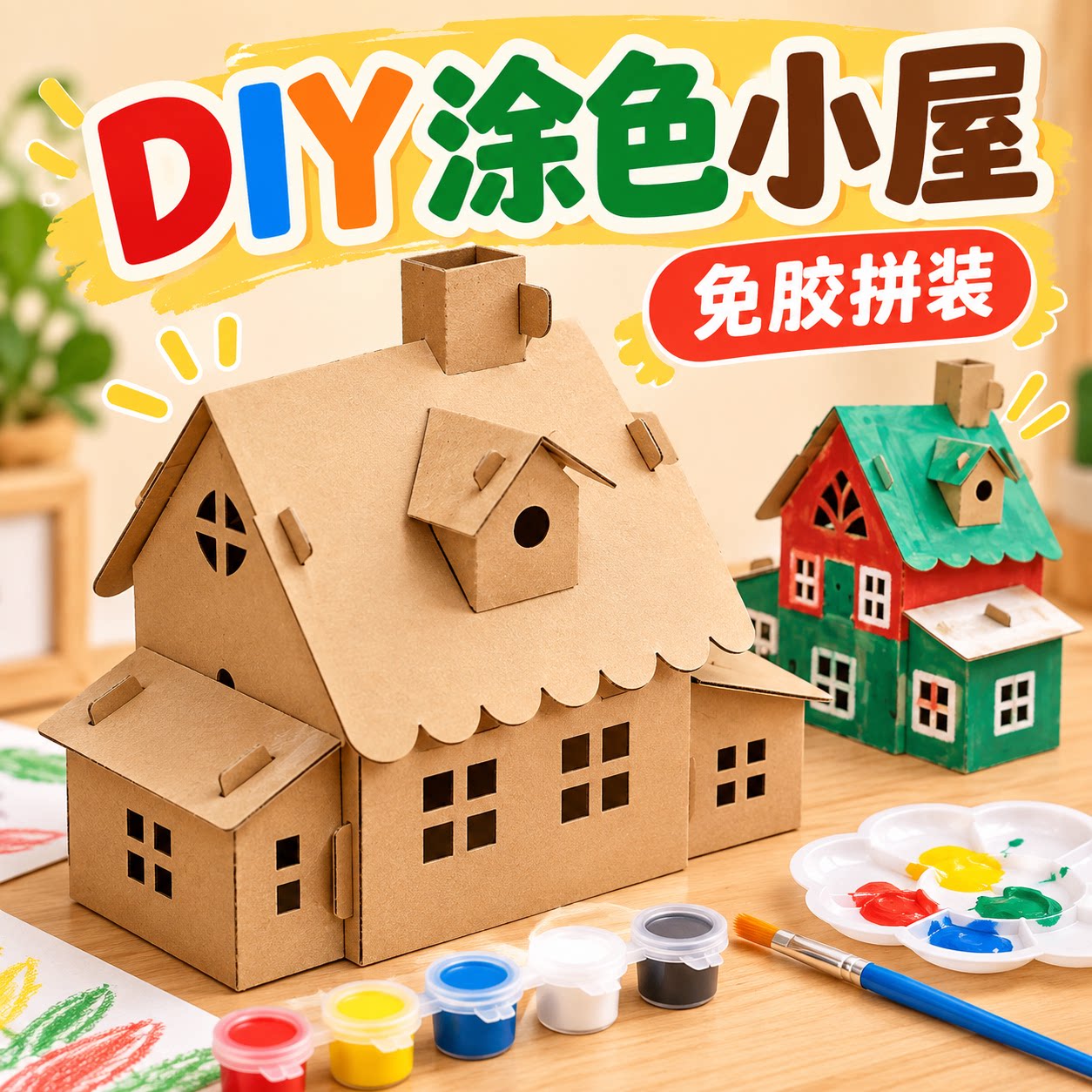 儿童手工制作纸板小房子幼儿园diy材料包做壳盒箱科学二年级玩具