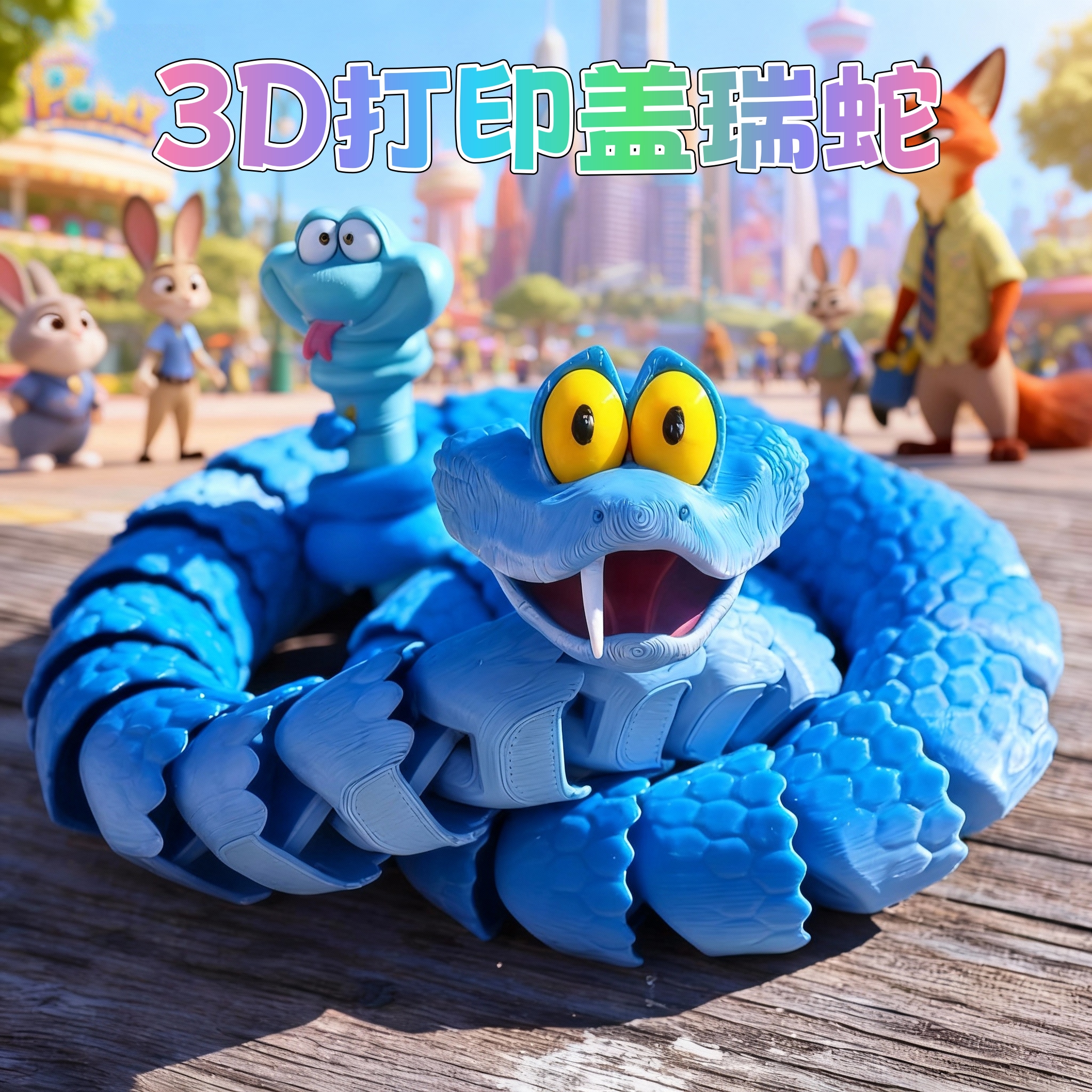 仿真3d打印盖瑞一条蛇疯狂动物城周边全关节可动桌面摆件模型玩具