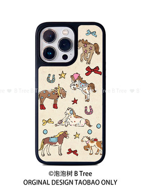 BTree原创韩系小众马年可爱插画iPhone17Promax苹果16plus15/1413手机壳全包卡通PC软胶黑边框磁吸保护套新款