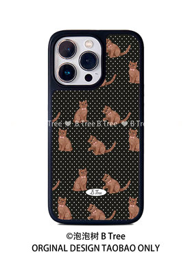BTree原创可爱波点小猫咪日韩ins风极简高级感pc软胶iPhone17Promax16/15plus苹果14手机壳132黑色边框亚克力