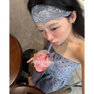 渣渣Yo韩系小众设计感蕾丝弹力花边镂空发带宽版包头辣妹春夏头巾