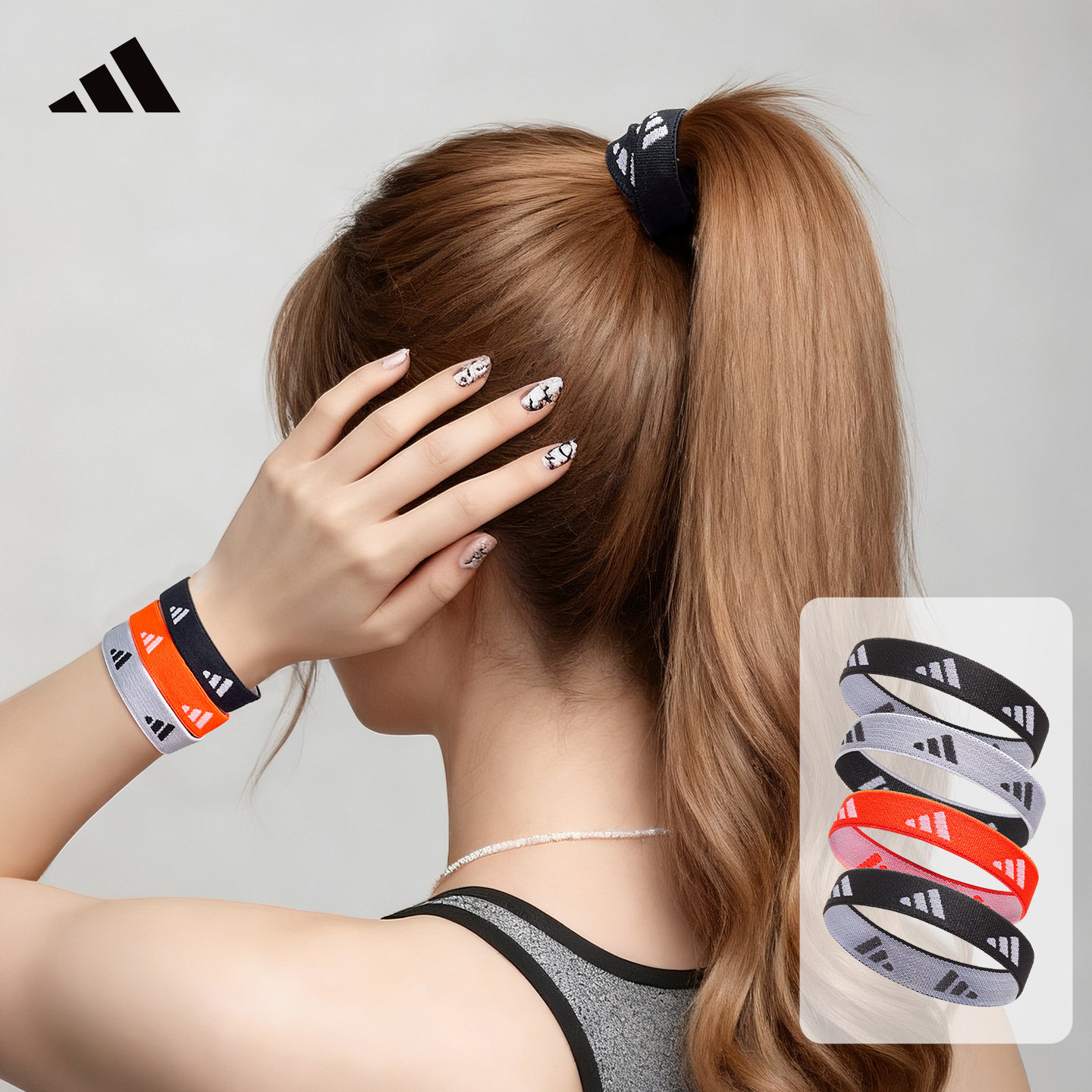 Adidas阿迪达斯运动发圈头绳高弹力皮筋手环束发绳高级感女扎头发