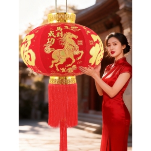 绒布大红灯笼一对2026马年新款春节过年户外阳台自建房大门口装饰