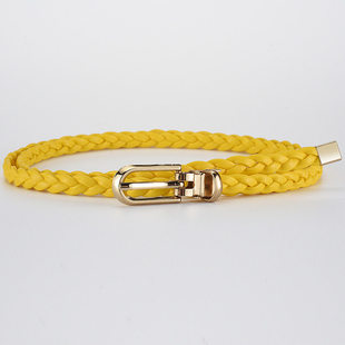 新款韩版女士编织细腰带百搭糖果色金银黄绿天蓝色连衣裙装饰皮带