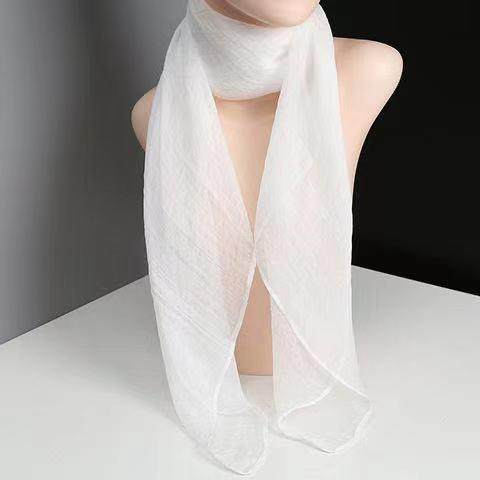 围巾女款2024新款春秋纯色丝巾女薄款乔其纱百搭夏季防晒沙巾舞蹈