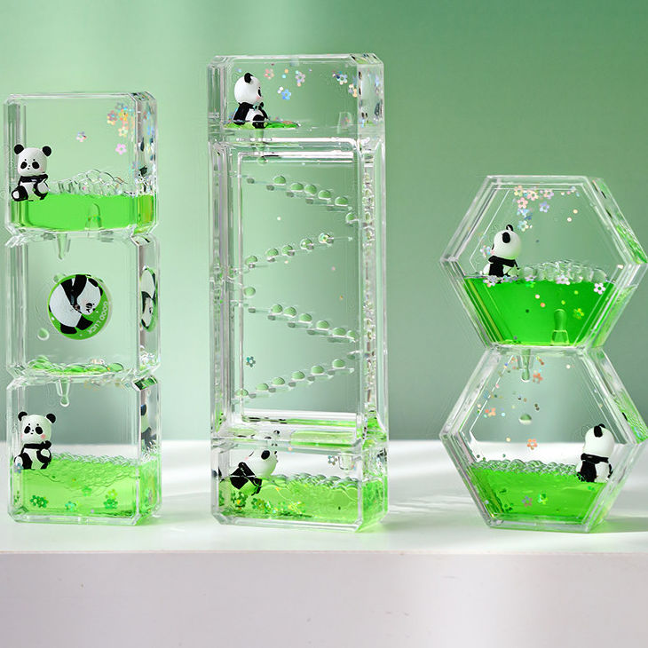 可爱熊猫减压油漏沙漏创意摆件情绪稳定桌面油滴计时器儿童节礼物