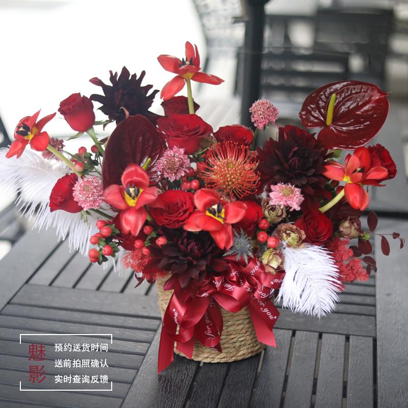 郁金香玫瑰花草帽花篮生日礼物