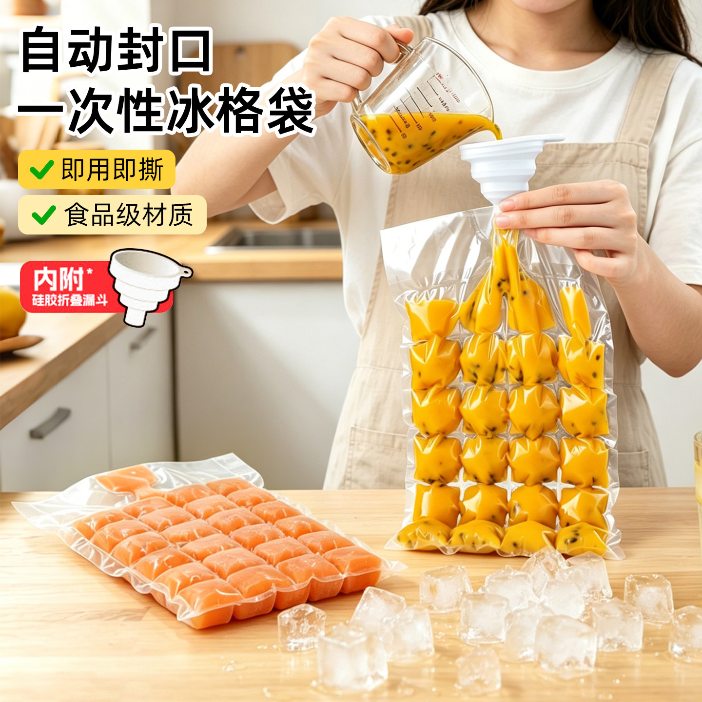 一次性冰袋百香果模具果汁分装袋冰箱高汤冷冻储存袋冷藏冰冻袋