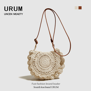 URUM花边编织草编包女夏2025新款斜挎包泰国拍照沙滩海边度假小包