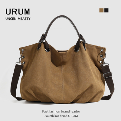 URUM2025新款美式工装通勤大包包斜挎帆布手提包男女大容量托特包