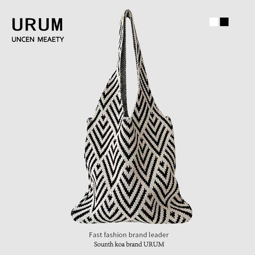 URUM钟姐钟楚曦同款托特包女2025新款大容量针织条纹腋下单肩包包