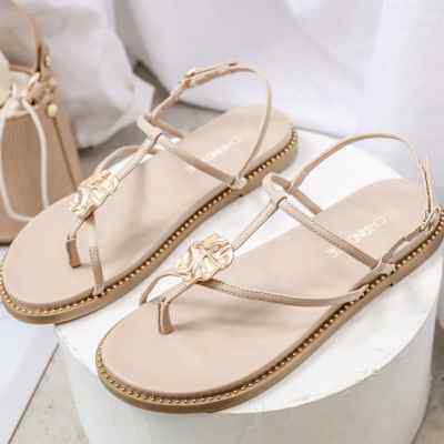 2021年新款女夹趾凉鞋细带平底舒适沙滩海边罗马鞋套趾人字凉拖