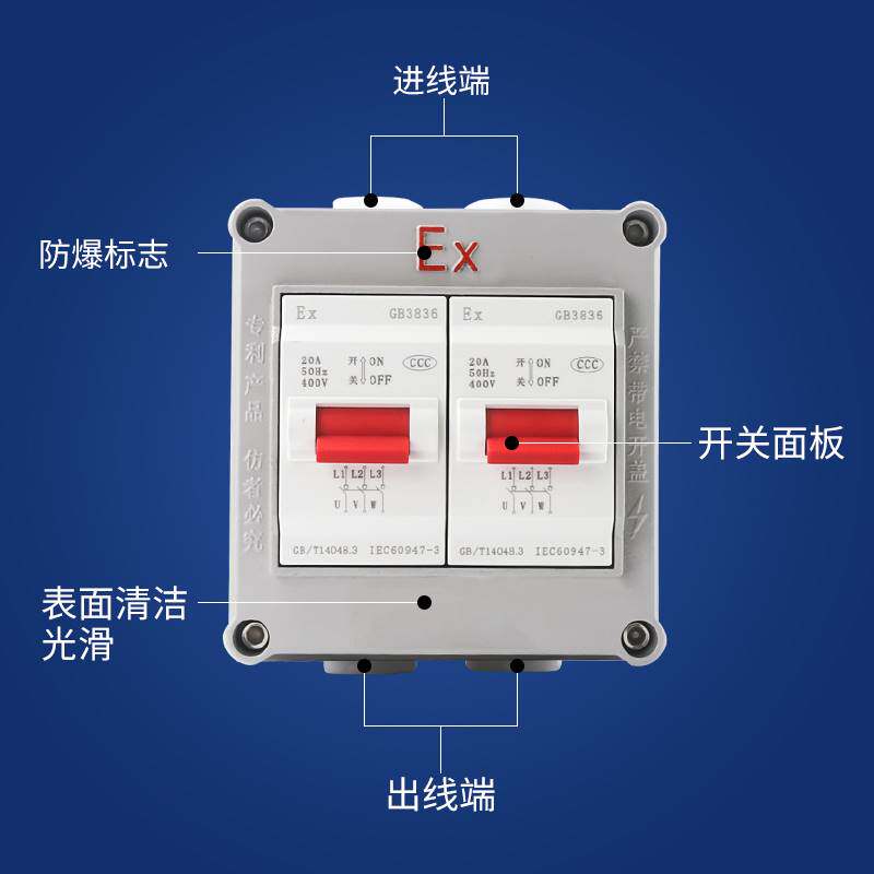 防爆空气开关断路器工业铸铝380v三相防爆空开2p3p防爆开关明暗装