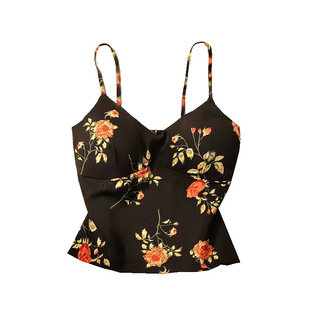 拿铁女孩运动健身瑜伽背心女含胸垫法式复古印花速干裹胸吊带上衣