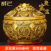纯黄铜聚宝盆摆件开盖金钱元 宝金蟾存钱罐铜缸家居公司店铺礼品