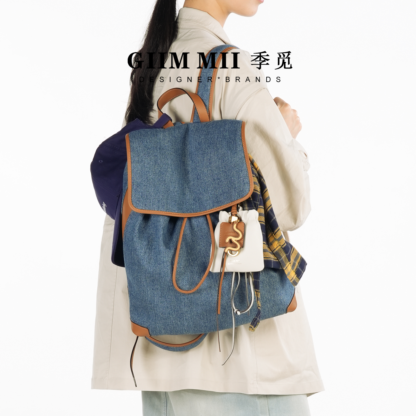 GIIMMII/季觅镬耳系列双肩百纳包帆布牛仔包大容量16寸电脑背包