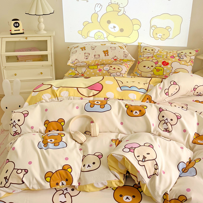 可爱卡通轻松熊双面印花床四件套