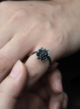 日本coss koko原创黑玫瑰戒指男生设计感小众复古个性潮男单身高