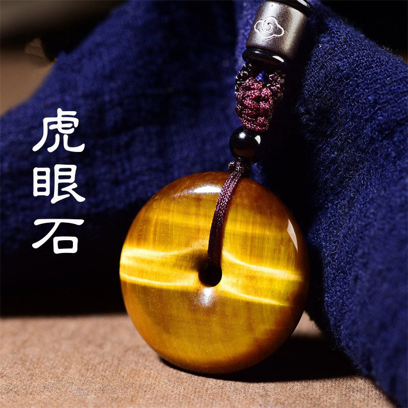 日系设计师topwhit虎眼石平安扣吊坠黄虎眼石木变石女项链本命年