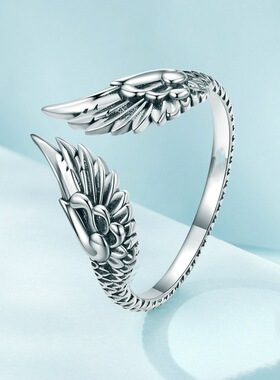 日本coss koko银翅膀开口戒指简约复古生动立体守护羽翼男女指环
