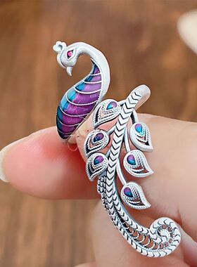 日本coss koko复古中国风高贵优雅凤凰戒指女款个性镂空珐琅