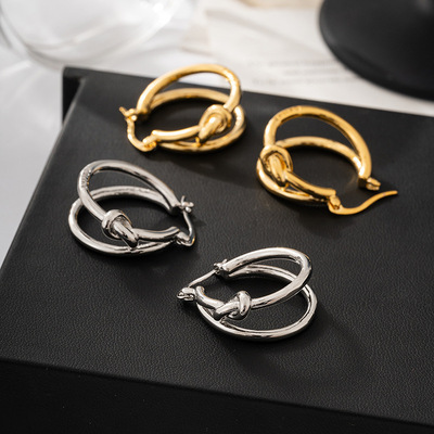日本coss koko打结双环耳环女欧美冷淡风素圈耳扣新款时尚小众