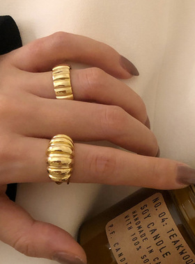 日本coss koko牛角包戒指女极简潮凹凸开口可调节指环ins小众