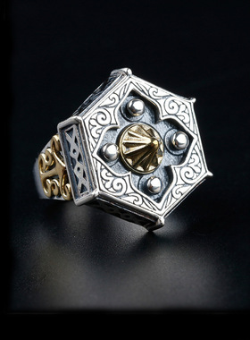 日本coss koko银戒指男士潮个性复古五边形欧美戒指单身嘻哈食指