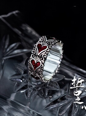 日本coss koko原创设计哥特花纹爱心誓言戒指银女士复古个性潮流